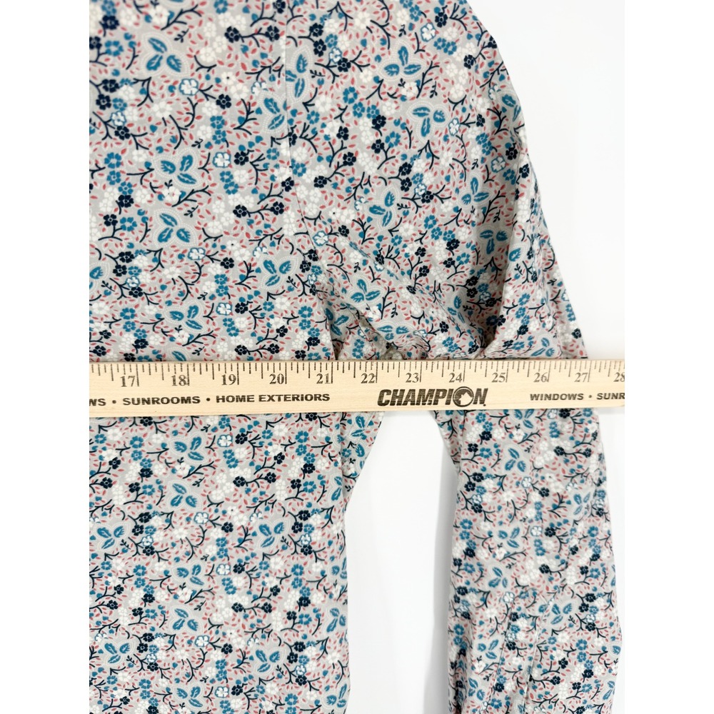 Perry Ellis Mens Large Floral Button Down Shirt Long Sleeve Cotton Blue Red Whit - Picture 4 of 8